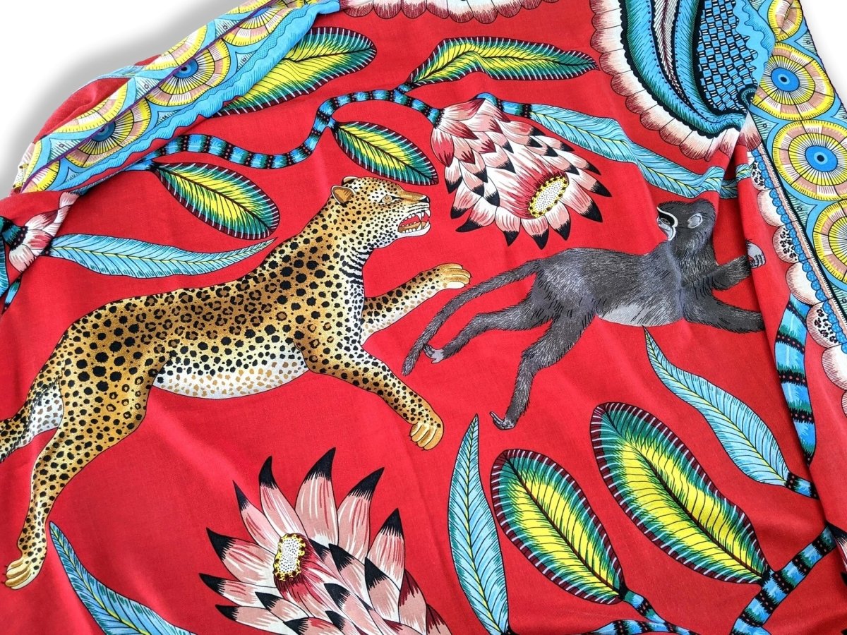 Hermes 2016 Rouge/Turquoise The Savana Dance Cashmere by Ardmore Artists Shawl 140, Mint!