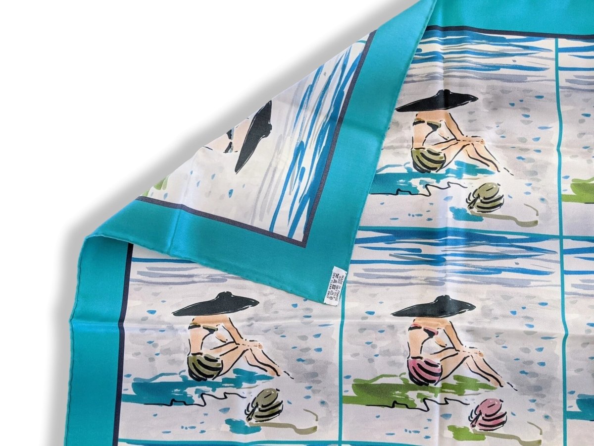 Hermes 2016 Turquoise BAIN DE MER by Jean-Louis Clerc Vintage Silk 70 cm