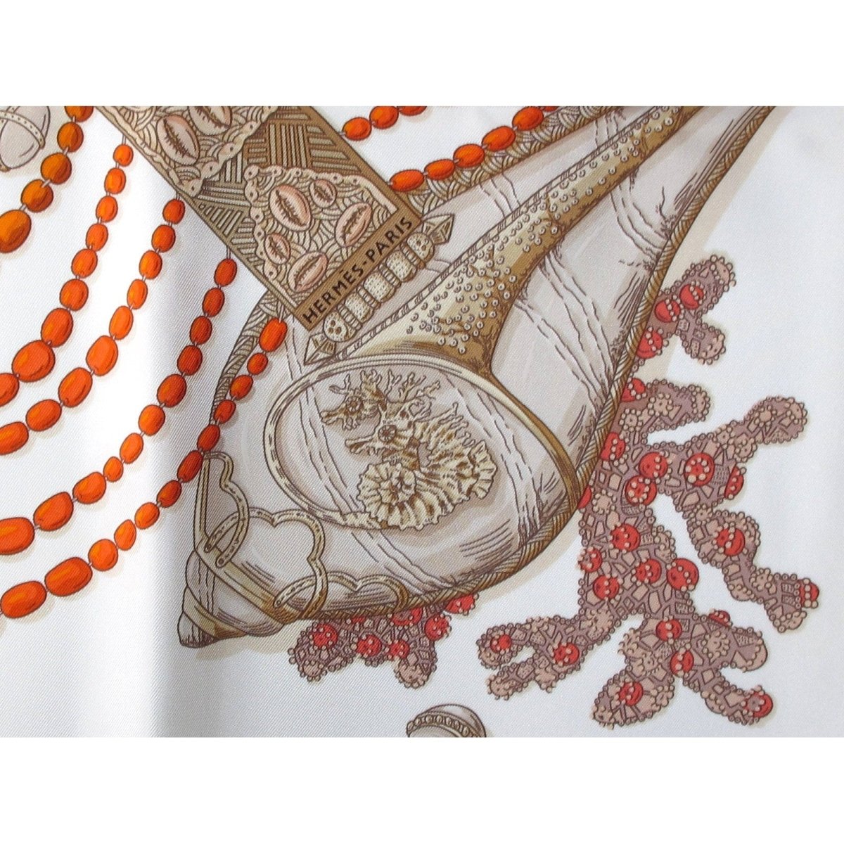Hermes 2016 White Orange Red Chemins de Corail by Annie Faivre Twill Silk Carre 90cm, Box! - poupishop