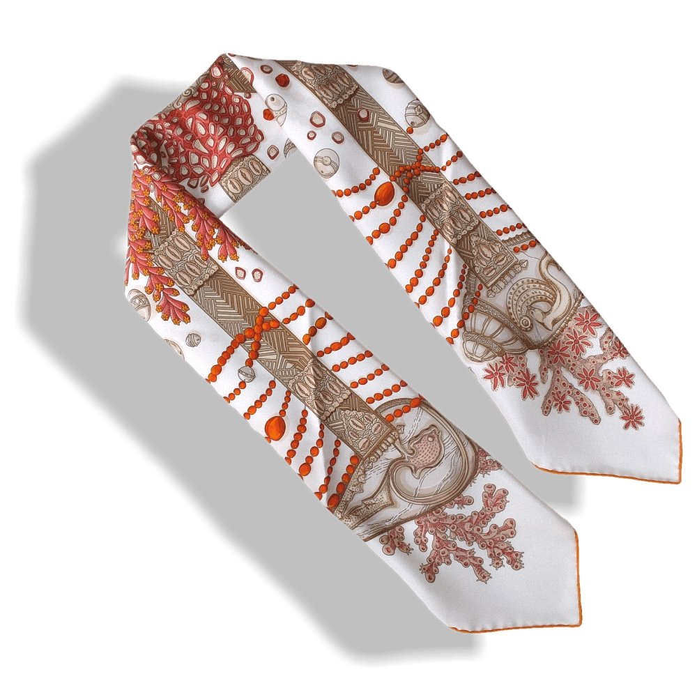 Hermes 2016 White Orange Red Chemins de Corail by Annie Faivre Twill Silk Carre 90cm, Box! - poupishop