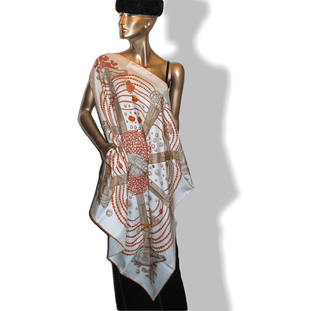 Hermes 2016 White Orange Red Chemins de Corail by Annie Faivre Twill Silk Carre 90cm, Box! - poupishop