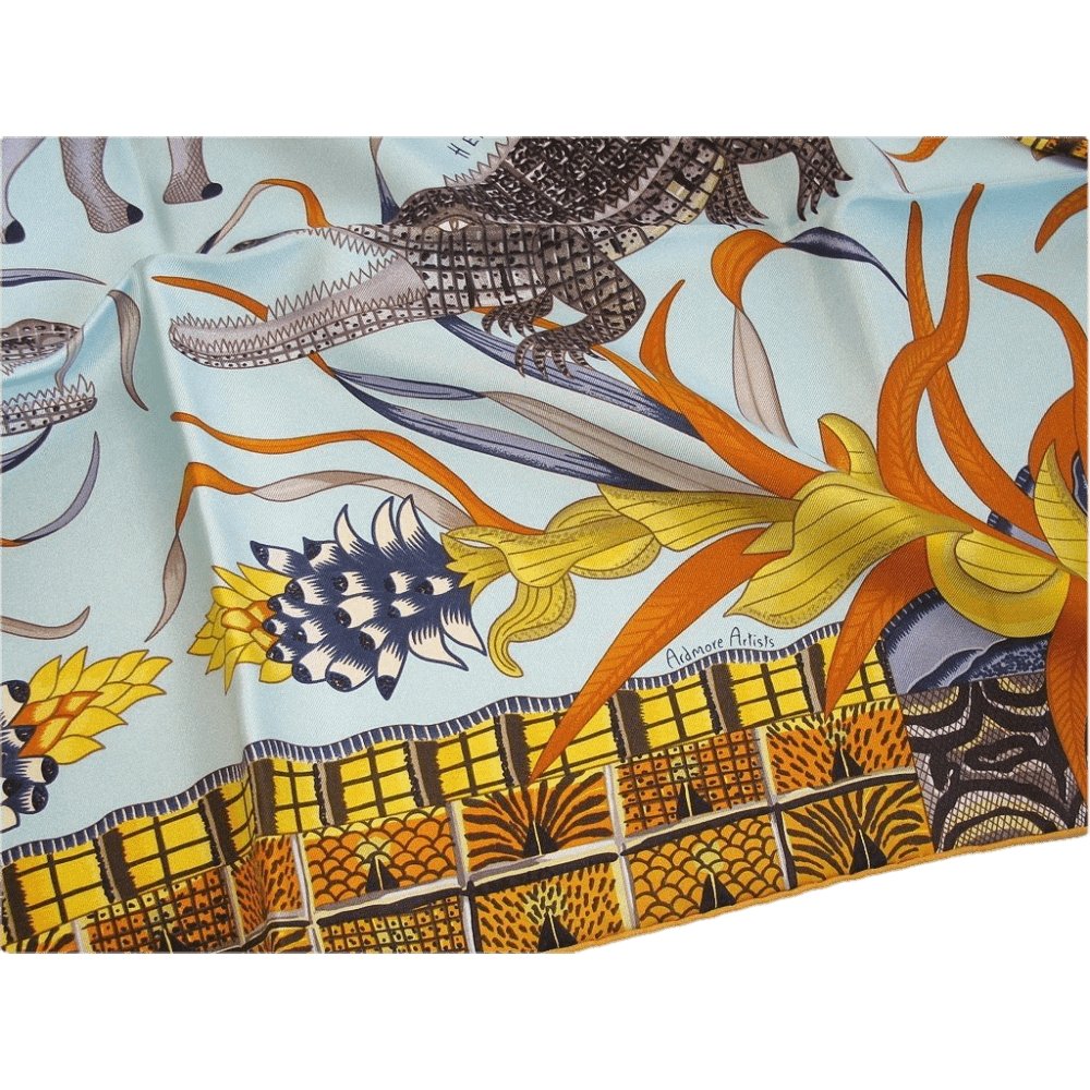 Hermes 2016 Yellow Baby Blue La Marche du Zambeze by Ardmore Artists Twill 90cm, Box! - poupishop