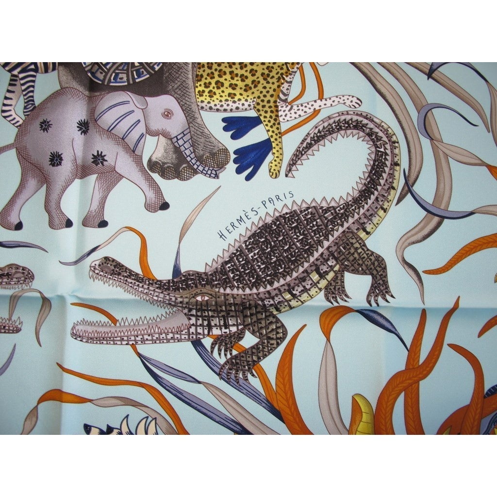Hermes 2016 Yellow Baby Blue La Marche du Zambeze by Ardmore Artists Twill 90cm, Box! - poupishop
