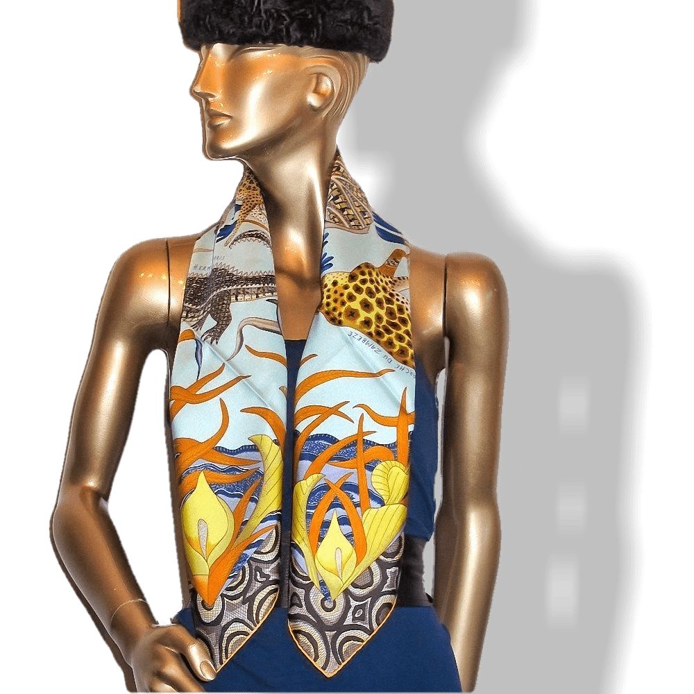 Hermes 2016 Yellow Baby Blue La Marche du Zambeze by Ardmore Artists Twill 90cm, Box! - poupishop