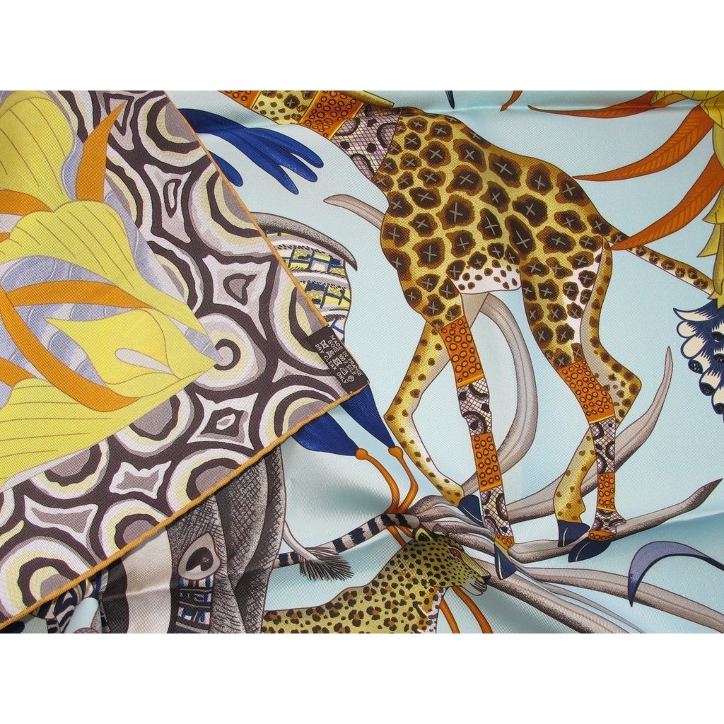 Hermes 2016 Yellow Baby Blue La Marche du Zambeze by Ardmore Artists Twill 90cm, Box! - poupishop