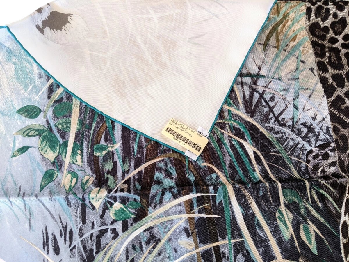 Hermes 2017 Blanc/Anthracite/Vert PANTHERA PARDUS by Robert Dallet Twill 90cm, NWT! - poupishop