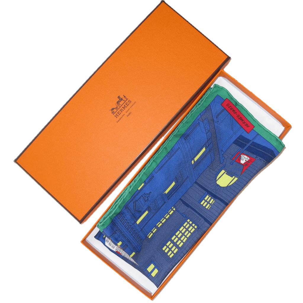 Hermes 2017 Blue Space Shopping au Faubourg Twill Gavroche 42cm, Box! - poupishop
