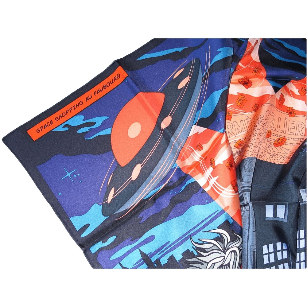Hermes 2017 cw03 Navy Orange Space Shopping au Faubourg Twill 90cm, NWTIB! - poupishop