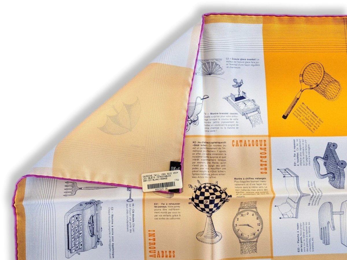 Hermes 2017 cw06 Abricot/Blanc/Orange LES OBJETS INTROUVABLES Twill Gavroche 45 CM, BNWT! - poupishop