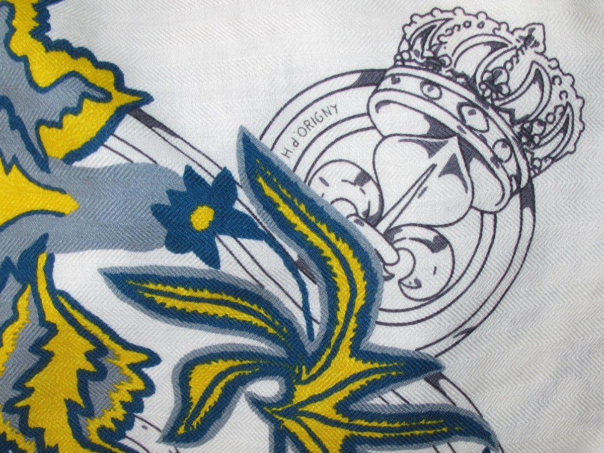 Hermes 2017 cw06 White Yellow Petrole Cavalcadour Fleuri Cashmere Shawl 140, NWT! - poupishop