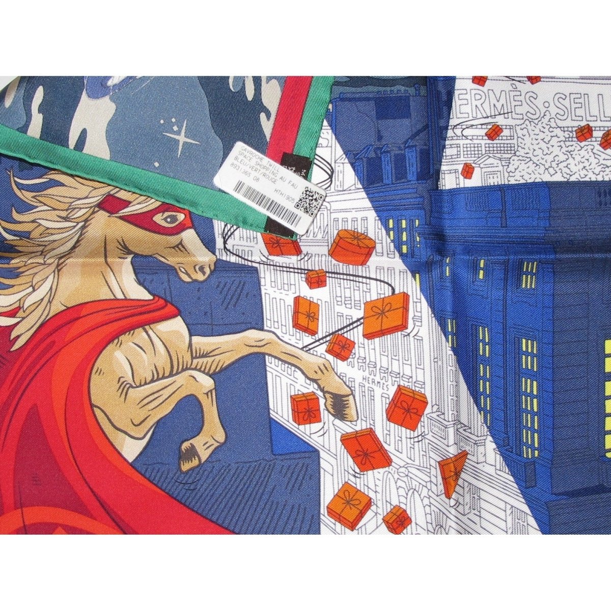 Hermes 2017 cw08 Blue Green Red Space Shopping au Faubourg Twill Gavroche 42cm, NWT! - poupishop