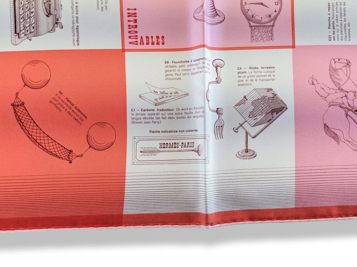 Hermes 2017 cw08 Corail/Parchemin/Saumon LES OBJETS INTROUVABLES Twill Gavroche 45 CM, BNWT! - poupishop