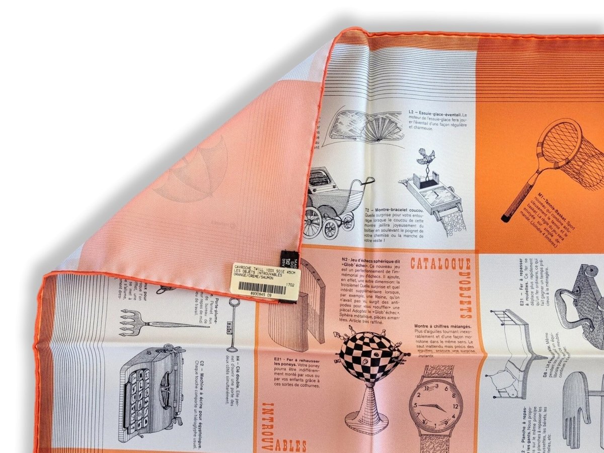 Hermes 2017 cw09 Orange/Creme/saumon LES OBJETS INTROUVABLES Twill Gavroche 45 CM, BNWT! - poupishop