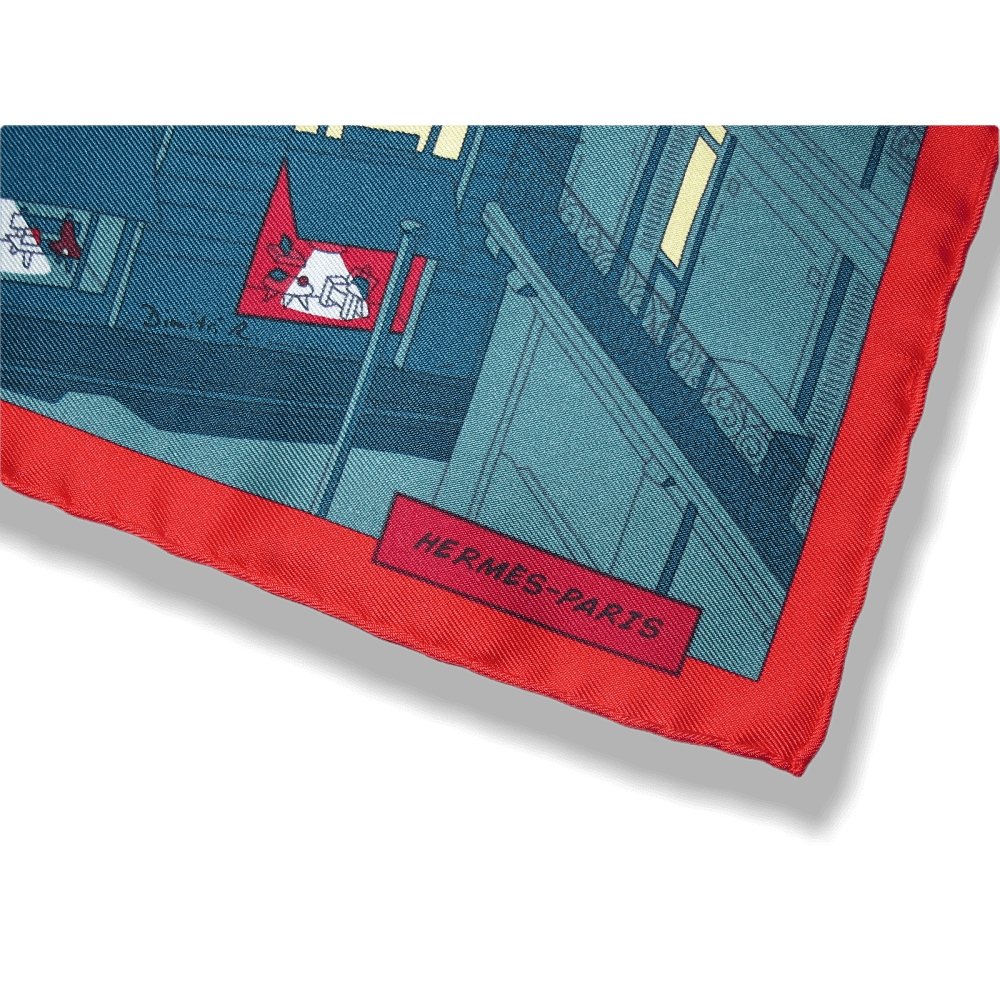 Hermes 2017 cw09 Red Blue Space Shopping au Faubourg Twill Gavroche 42cm, NWT! - poupishop