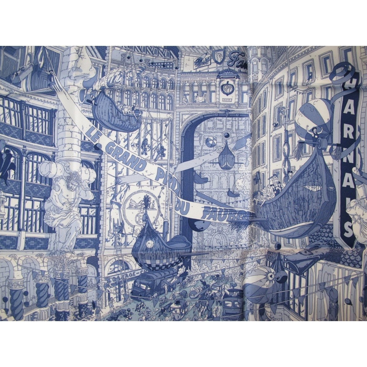 Hermes 2017 Cw15 Blue & White Grand Prix du Faubourg Twill 90cm by Ugo Gattoni, NIB! - poupishop