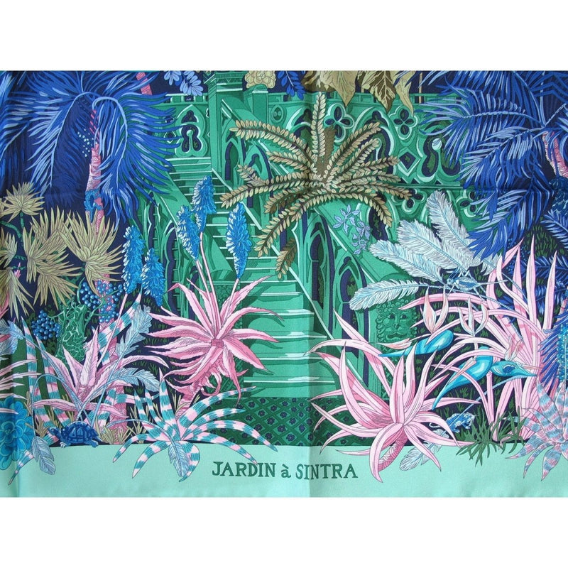 Hermes 2017 Green Turquoise Pink Jardin a Sintra by Annie Faivre Twill 90cm, NIB! - poupishop