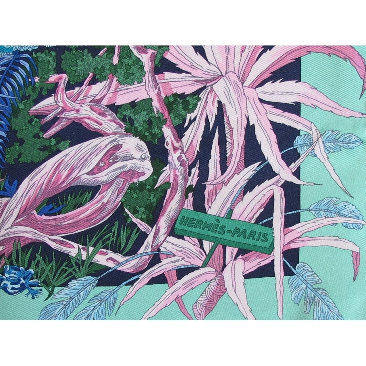 Hermes 2017 Green Turquoise Pink Jardin a Sintra by Annie Faivre Twill 90cm, NIB! - poupishop