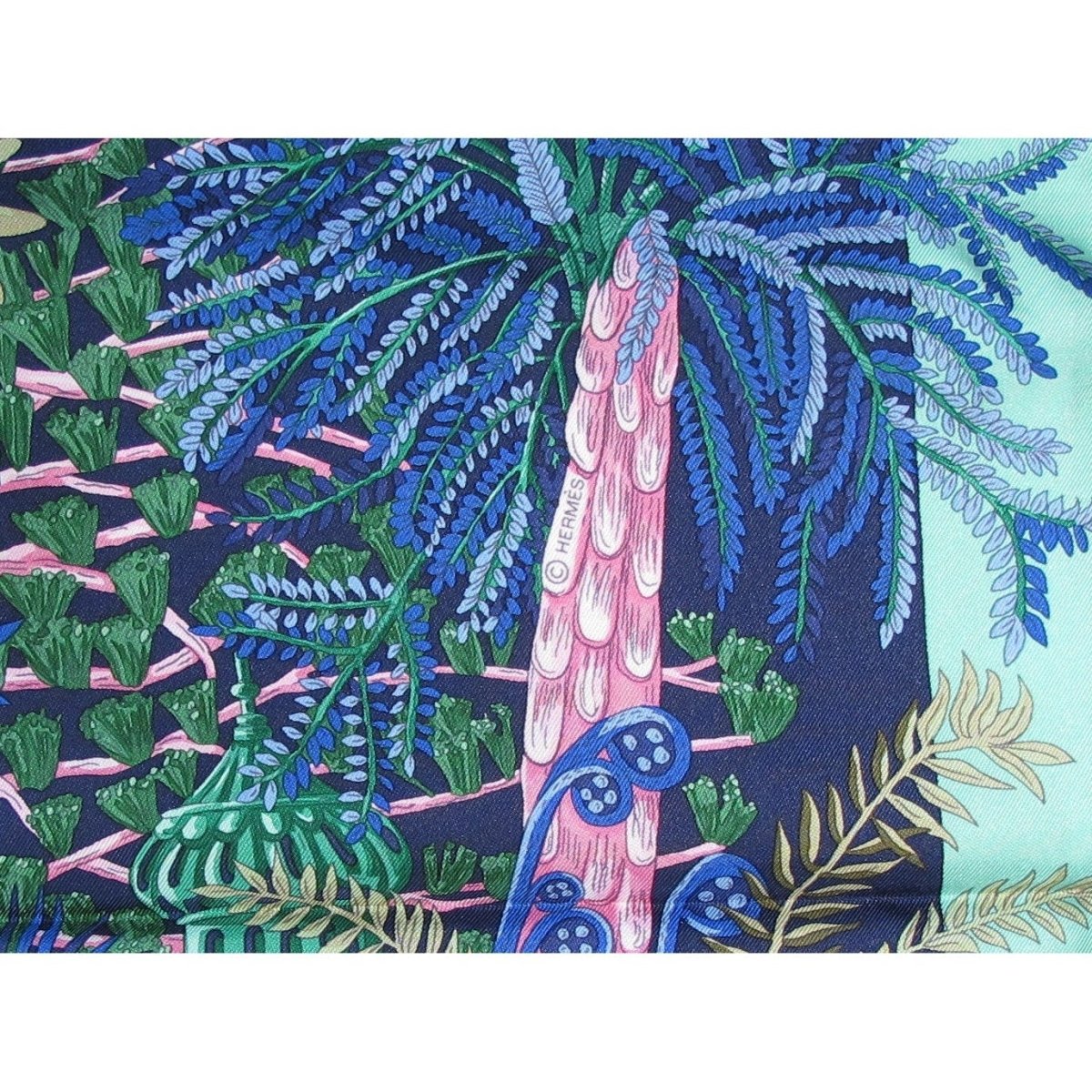 Hermes 2017 Green Turquoise Pink Jardin a Sintra by Annie Faivre Twill 90cm, NIB! - poupishop