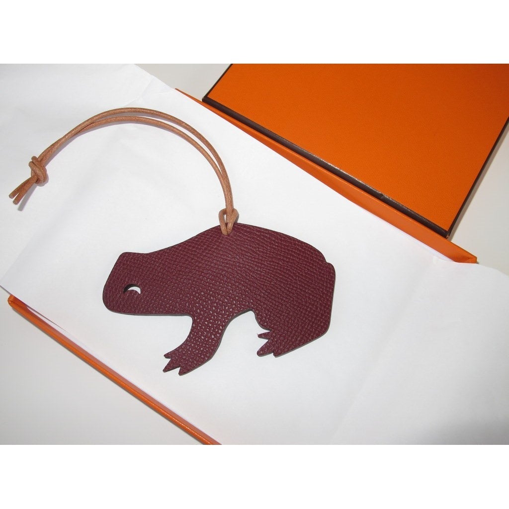 Hermes 2017 Lie de Vin/Dark Duck Frog Petit H Bag Charm GM, NIB! - poupishop