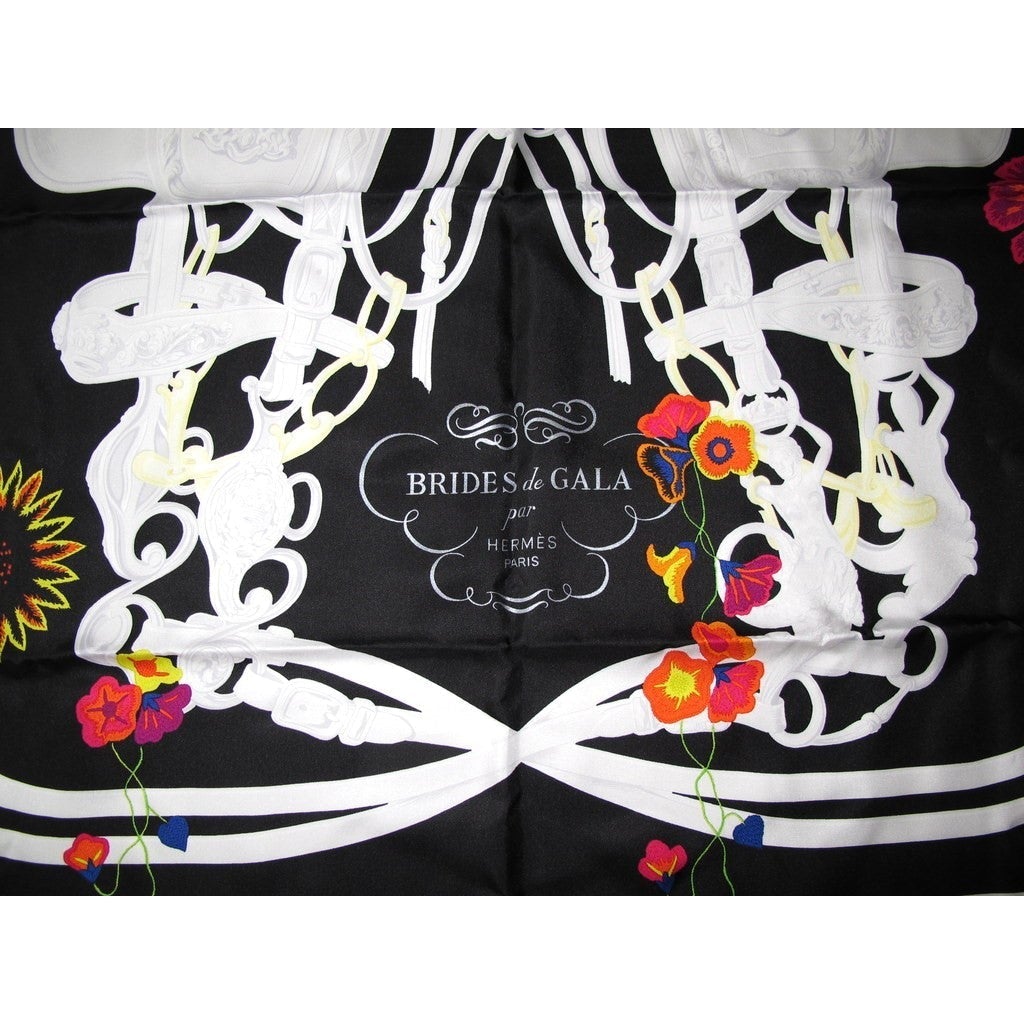 Hermes 2017 Noir/Gris Perle/Fuchsia Brides Fleuries Twill 90cm, NIB! - poupishop