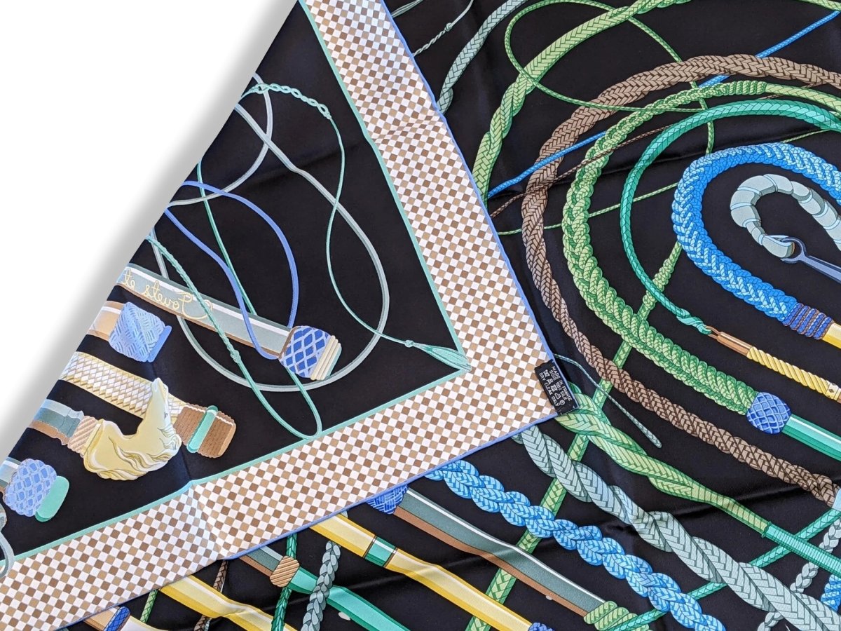 Hermes 2017 Noir/Vert/Bleu FOUETS ET BADINES by Virginie Jamin Twill 90cm, NIB! - poupishop