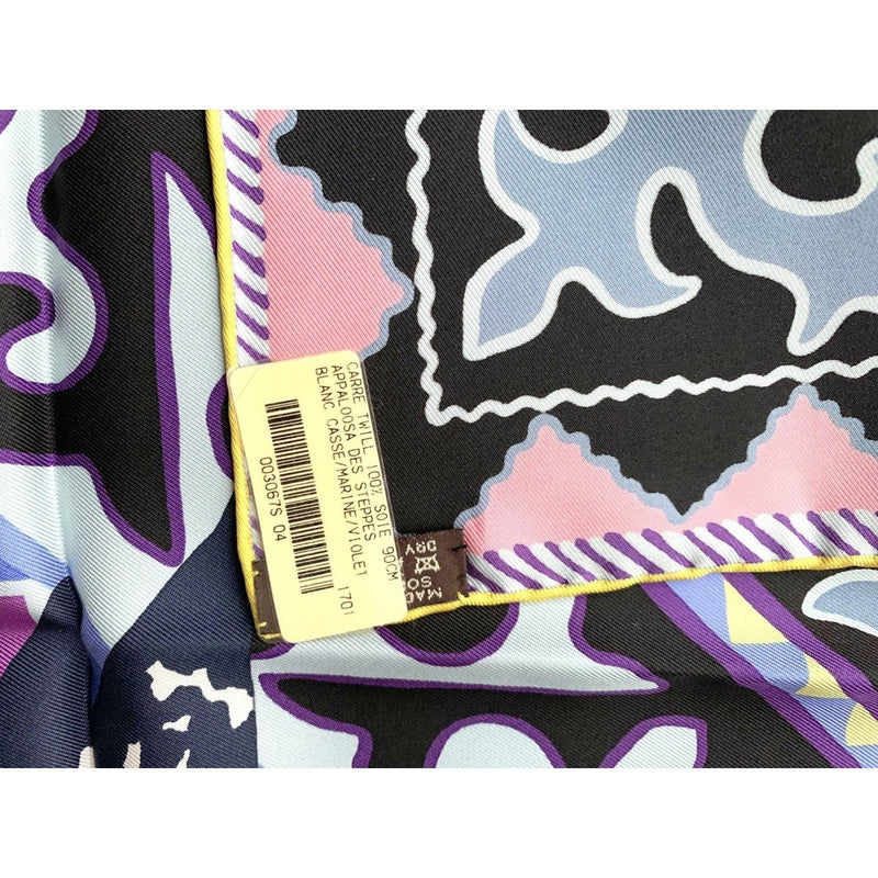 Hermes 2017 Off-White Navy Purple APPALOOSA DES STEPPES by Alice Shirley Twill Silk Carre 90cm cm, BNWTIB! - poupishop