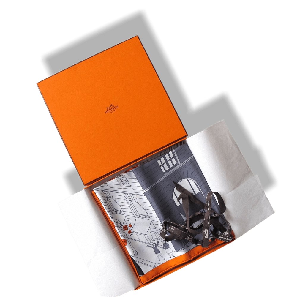 Hermes 2017 Orange White Grey Space Shopping au Faubourg Twill 90cm, NIB! - poupishop