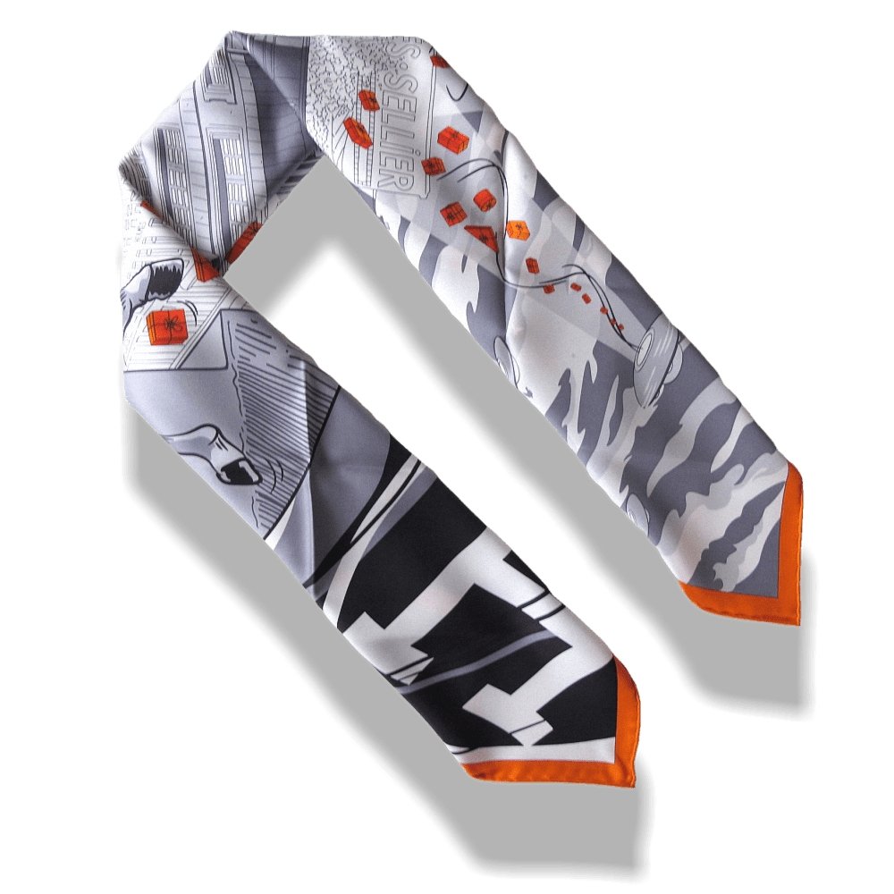 Hermes 2017 Orange White Grey Space Shopping au Faubourg Twill 90cm, NIB! - poupishop