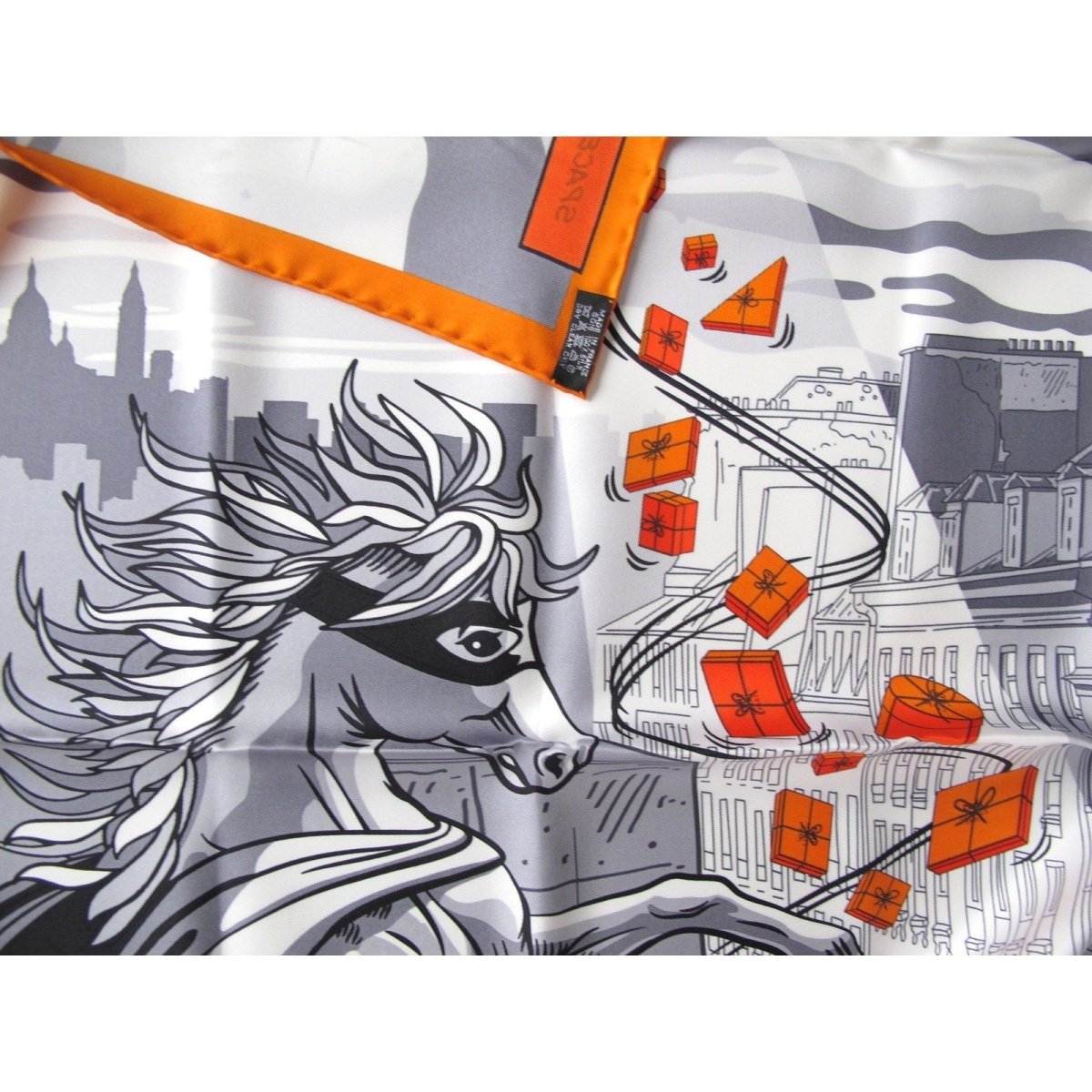 Hermes 2017 Orange White Grey Space Shopping au Faubourg Twill 90cm, NIB! - poupishop