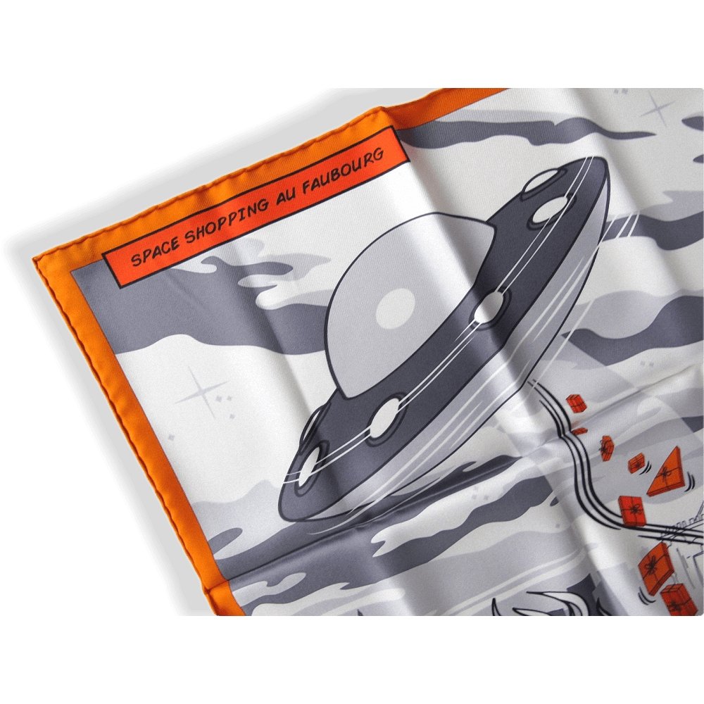 Hermes 2017 Orange White Grey Space Shopping au Faubourg Twill 90cm, NIB! - poupishop