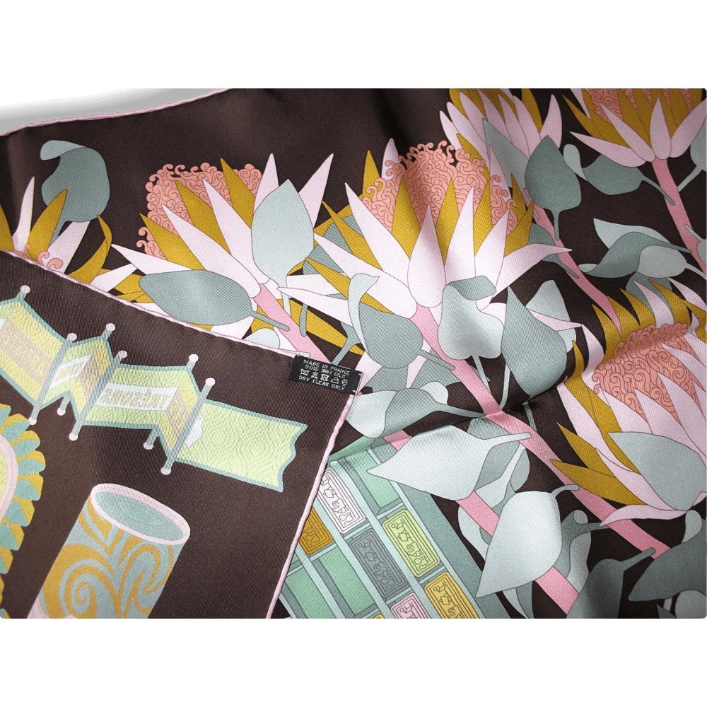 Hermes 2017 Pink Brown Green Trésors d'un Artiste by Pierre Marie Twill 90cm, NIB! - poupishop