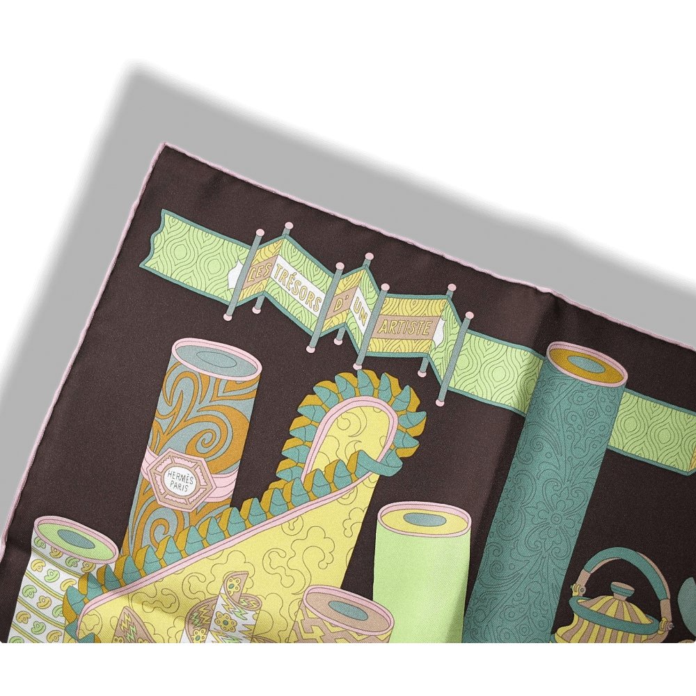 Hermes 2017 Pink Brown Green Trésors d'un Artiste by Pierre Marie Twill 90cm, NIB! - poupishop