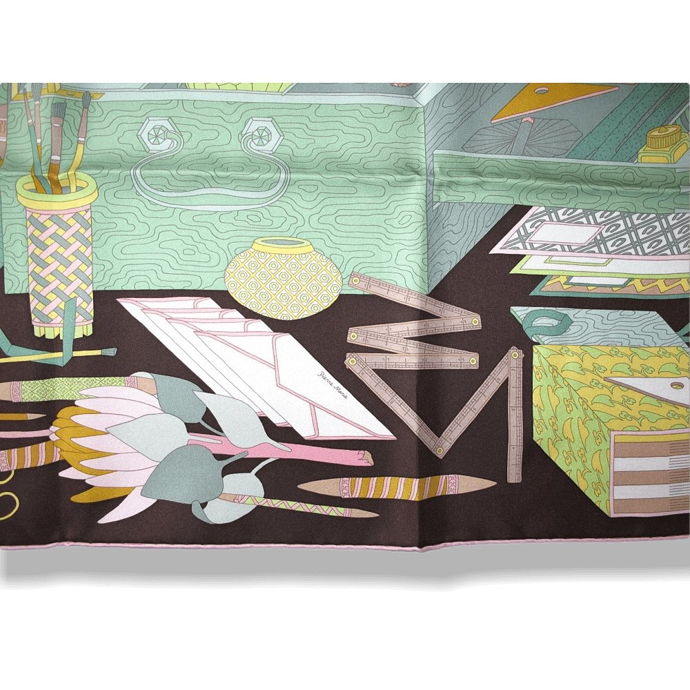 Hermes 2017 Pink Brown Green Trésors d'un Artiste by Pierre Marie Twill 90cm, NIB! - poupishop