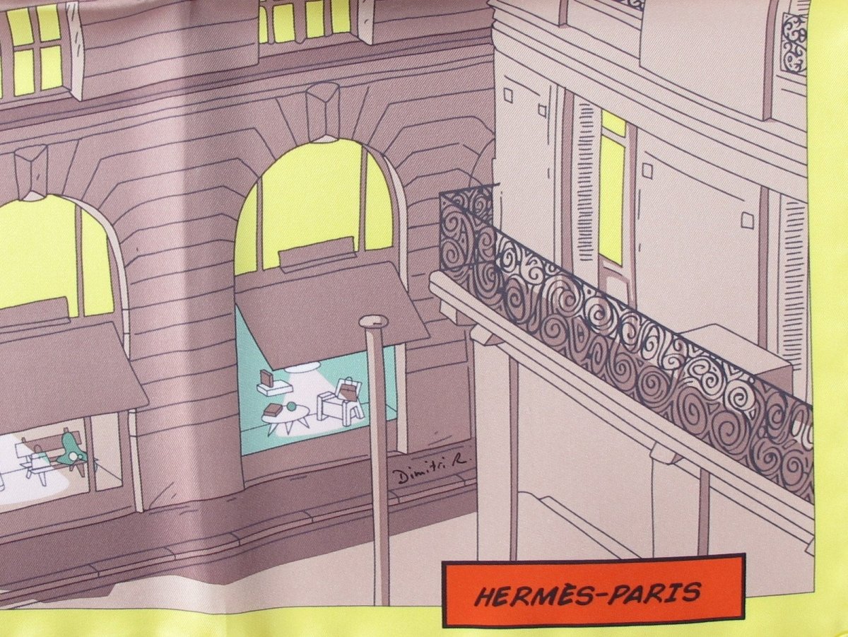 Hermes 2017 Pink Yellow Taupe Space Shopping au Faubourg Twill 90cm, NIB! - poupishop