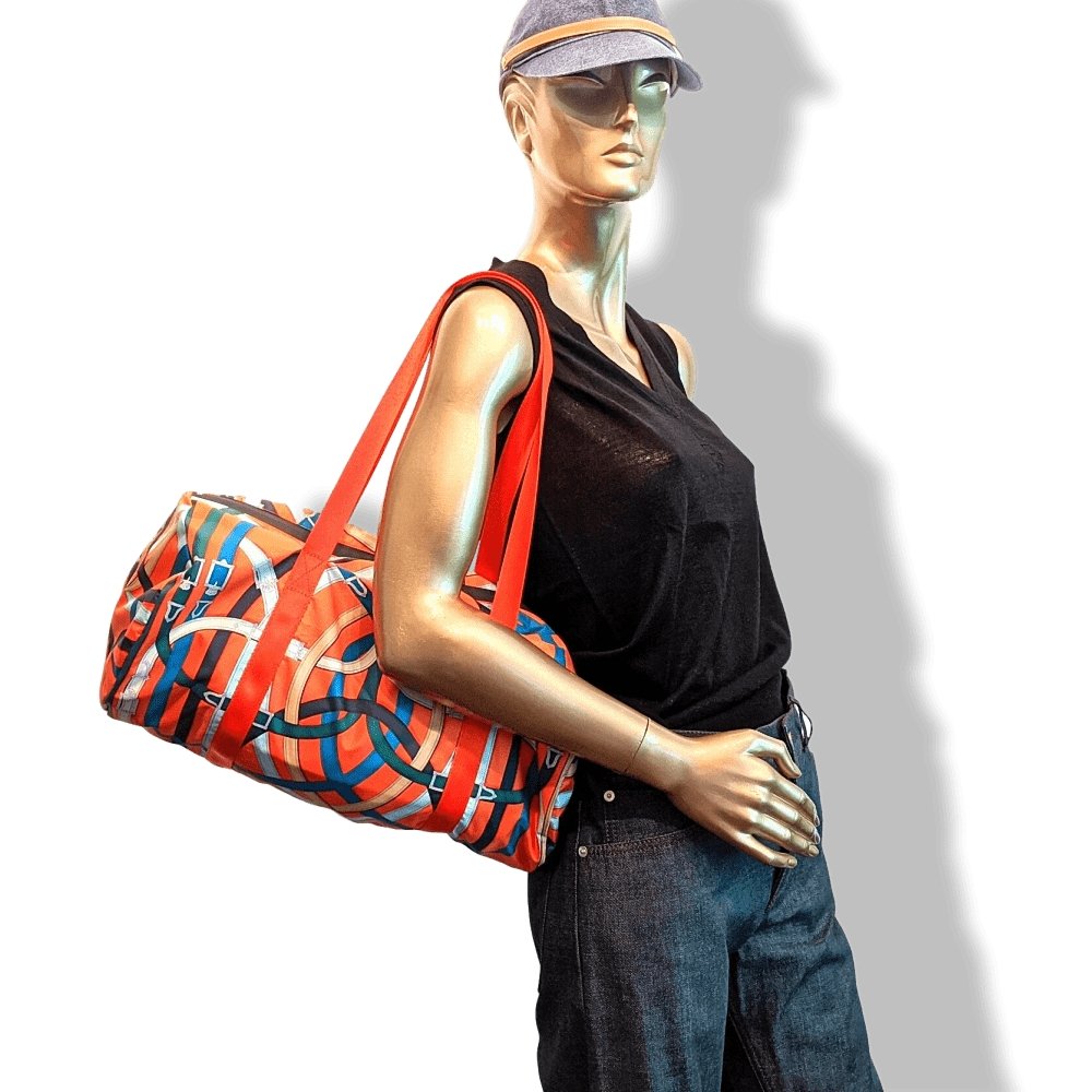 Hermes 2017 Poppy Silk/Fauve Barenia CAVALCADOUR AIRSILK DUFFLE 44 Week-end Bag, BNWT! - poupishop