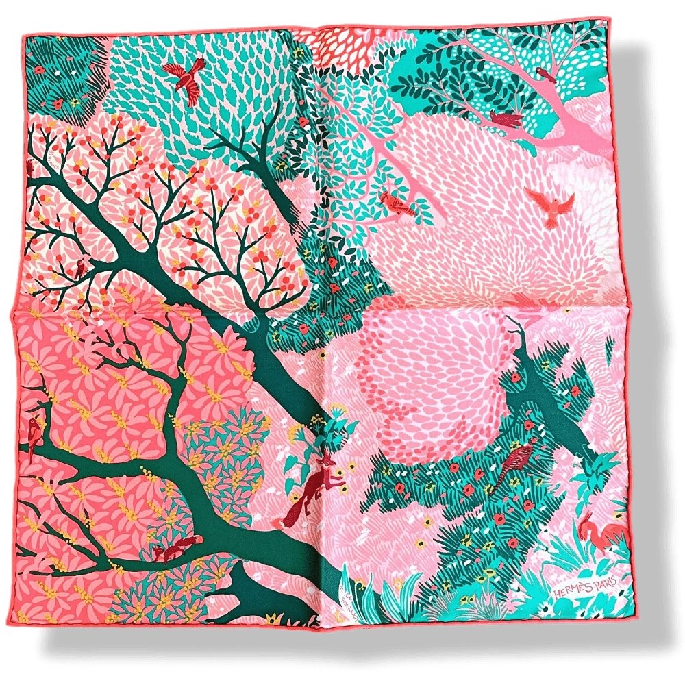 Hermes 2017 Red Green Pink DANS UN JARDIN ANGLAIS by Alice Shirley Gavroche Carre Scarf 45 CM, BNWT! - poupishop