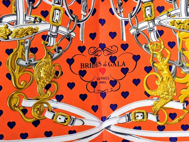 Hermes 2017 Special Issue White/Orange BRIDES DE GALA LOVE Twill Gavroche 45 cm, New! - poupishop