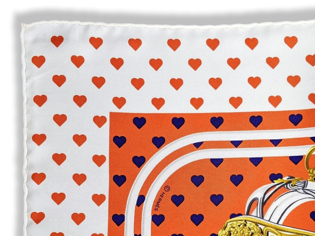 Hermes 2017 Special Issue White/Orange BRIDES DE GALA LOVE Twill Gavroche 45 cm, New! - poupishop