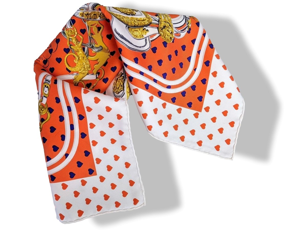 Hermes 2017 Special Issue White/Orange BRIDES DE GALA LOVE Twill Gavroche 45 cm, New! - poupishop