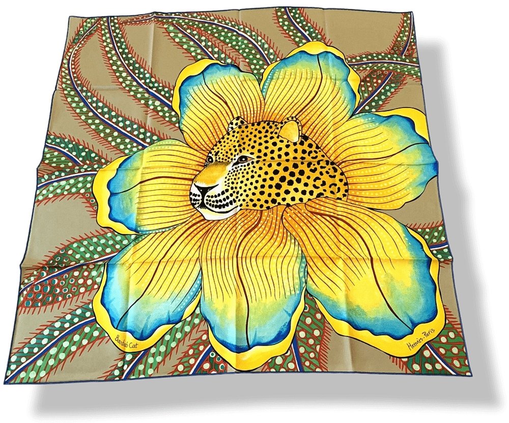 Hermes 2018 Beige Yellow BAOBAB Cat by Ardmore Artists Twill 90cm, NWTIB! - poupishop