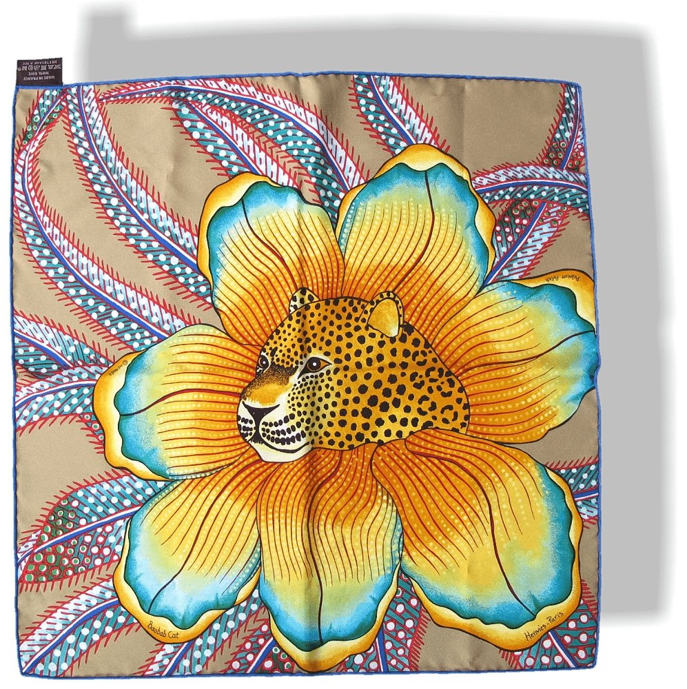 Hermes 2018 Beige Yellow BAOBAB CAT by Ardmore Artists Twill Gavroche 42cm, NIB! - poupishop