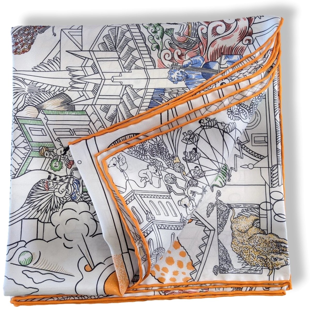 Hermes 2018 Blanc/Jaune/Vert ANIMAPOLIS by Jan Bajtlik Twill scarf