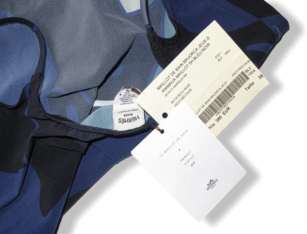 Hermes 2018 Blue Black MAJORCA Jeux d'Animaux Swimsuit 1pc Sz38, BNWT! - poupishop