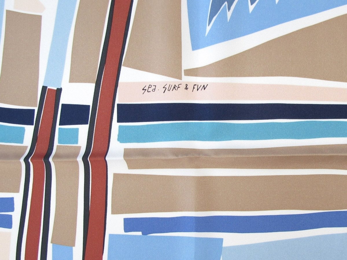 Hermes 2018 CW08 Anthracite Navy Jeans Sea Surf and Fun by Filipe Jardim Twill 90cm, NIB! - poupishop