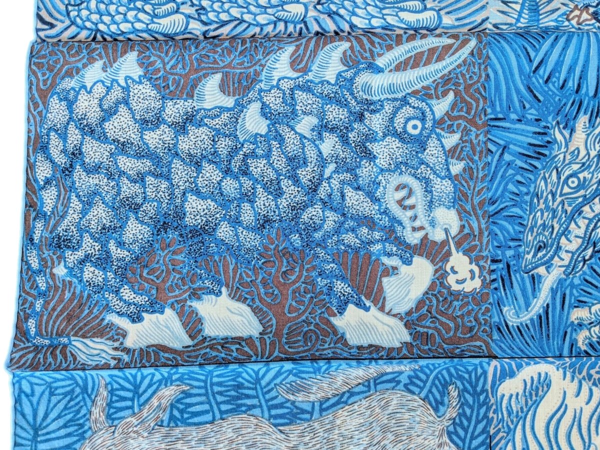 Hermes 2018 cw13 Bleu Azur/Ciel/Gris SWEET DREAMS Monsters by Jan Bajtlik 70% Wool/30% Silk Carre H 100 cm, BNWTIB! - poupishop