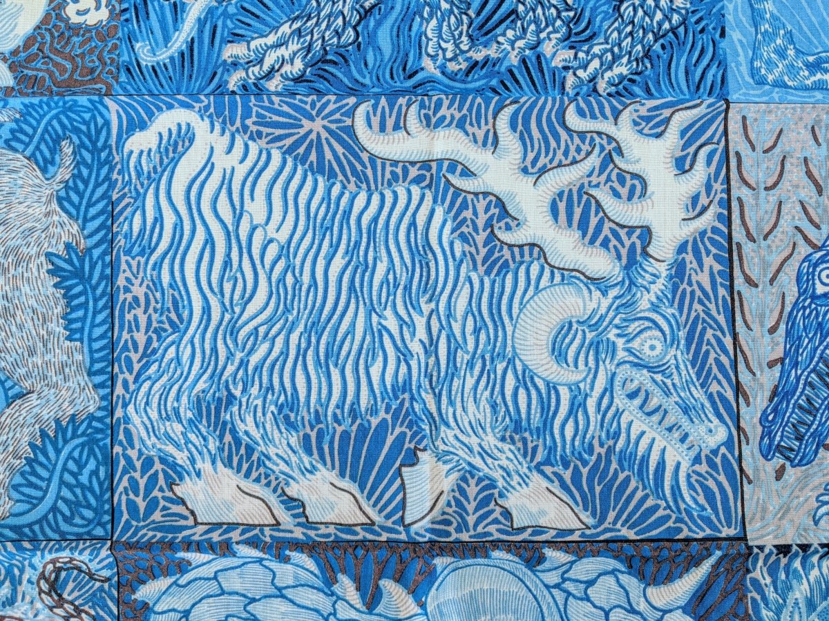 Hermes 2018 cw13 Bleu Azur/Ciel/Gris SWEET DREAMS Monsters by Jan Bajtlik 70% Wool/30% Silk Carre H 100 cm, BNWTIB! - poupishop