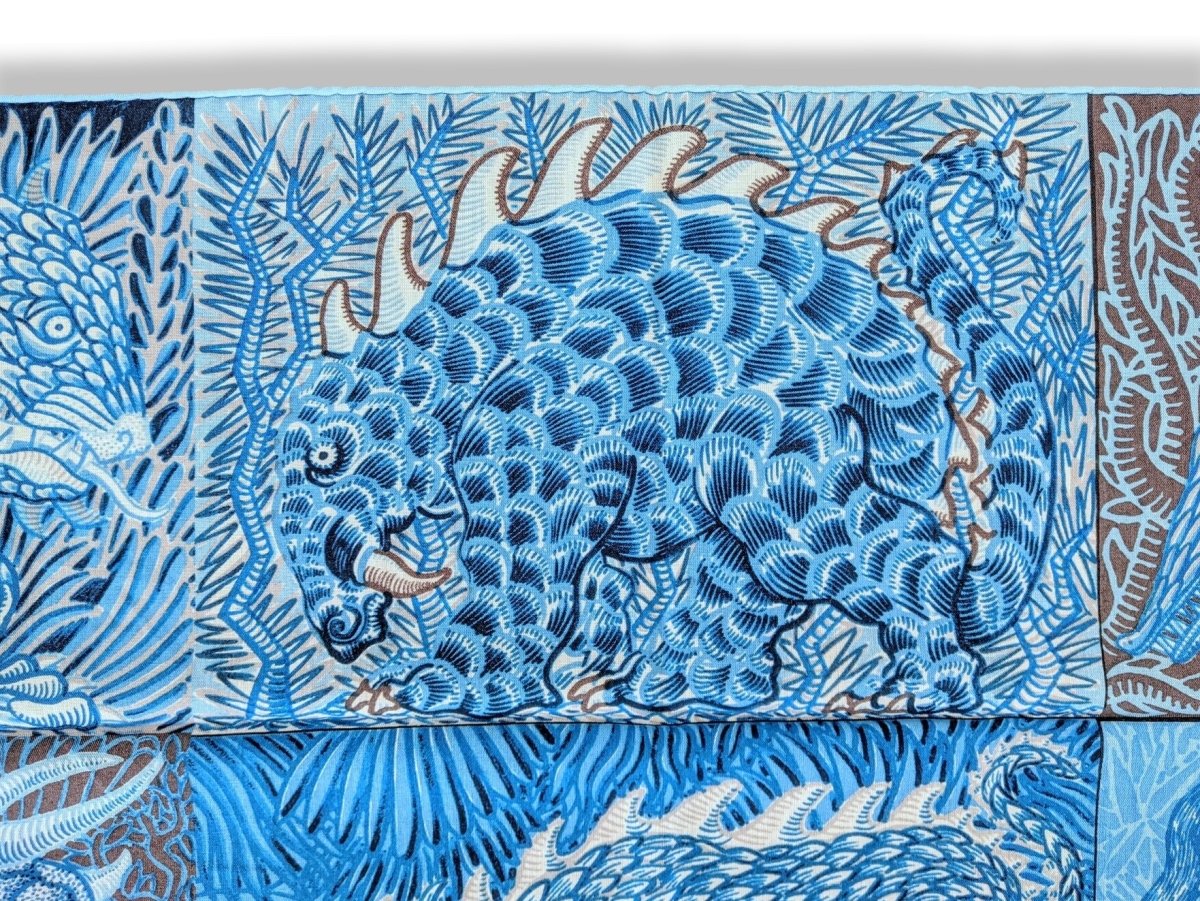 Hermes 2018 cw13 Bleu Azur/Ciel/Gris SWEET DREAMS Monsters by Jan Bajtlik 70% Wool/30% Silk Carre H 100 cm, BNWTIB! - poupishop