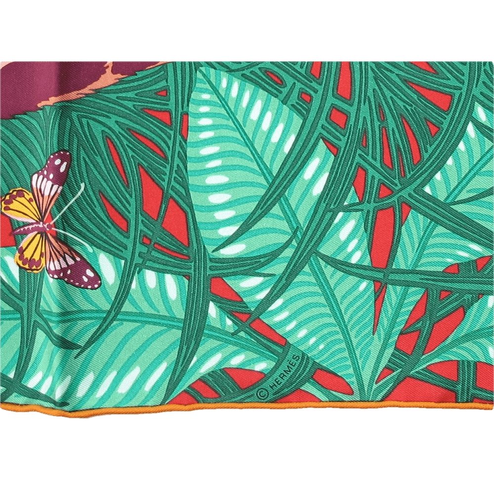 Hermes 2018 Green Orange Jaguar Quetzal by Alice Shirley Twill 90cm, Box! - poupishop