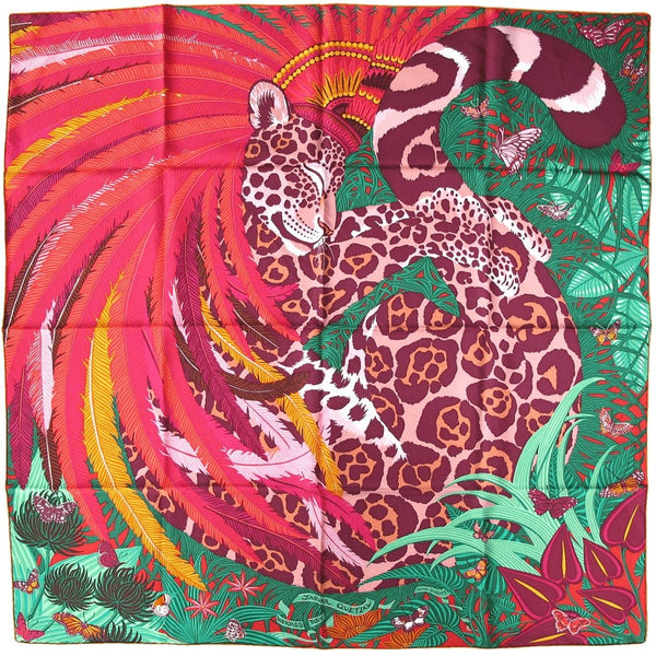 Hermes 2018 Green Orange Jaguar Quetzal by Alice Shirley Twill 90cm, Box! - poupishop