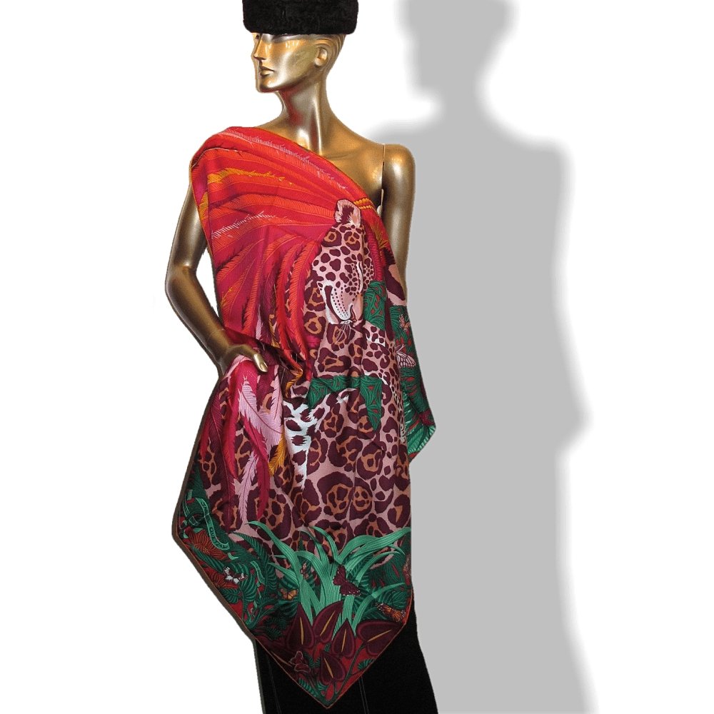 Hermes 2018 Green Orange Jaguar Quetzal by Alice Shirley Twill 90cm, Box! - poupishop